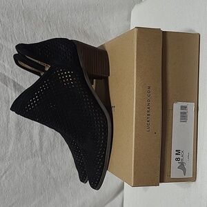 Lucky Brand Black Leather Upper "Larna" Ankle Boots Womens Size 8M